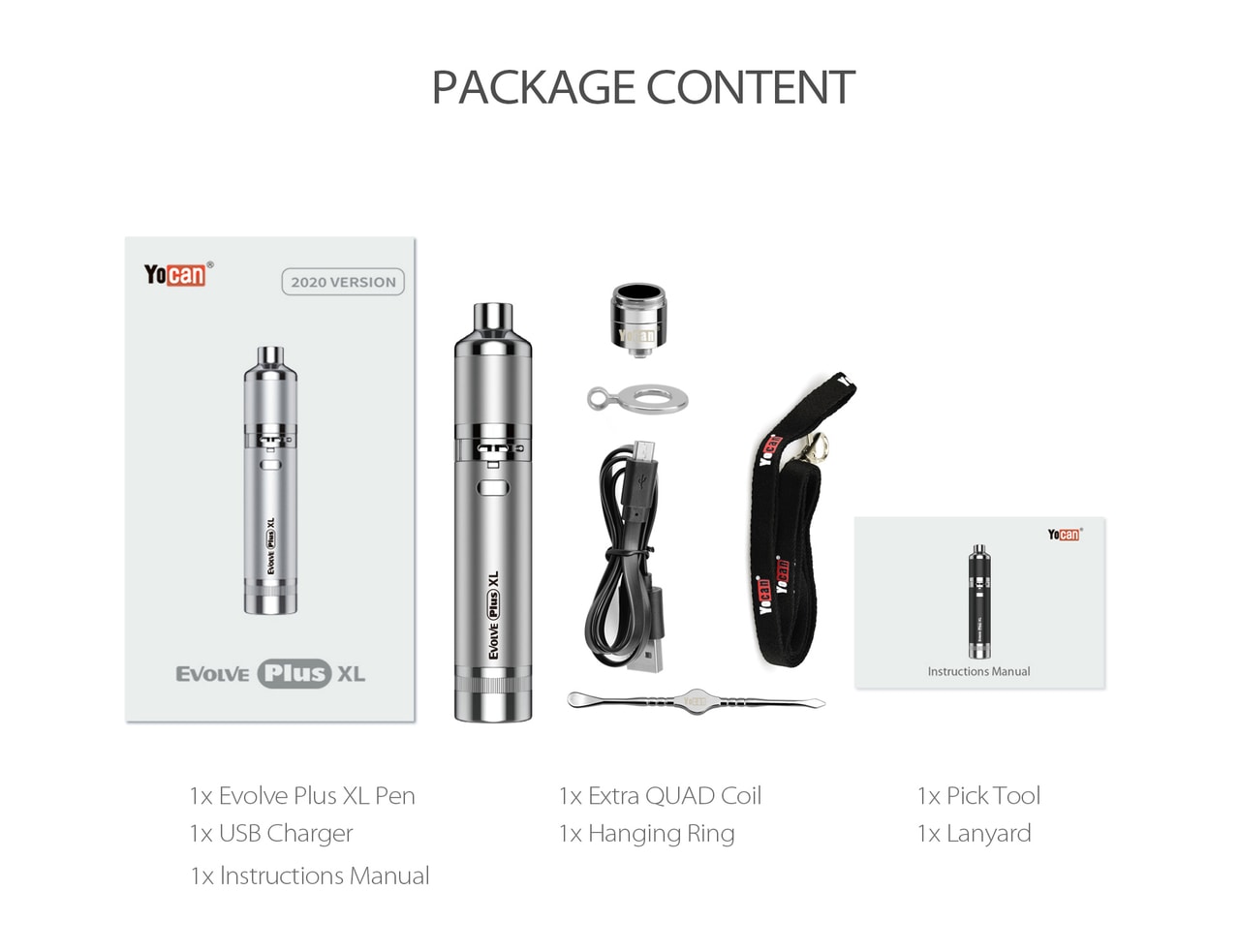 Yocan Evolve Plus XL 2020 version package contents