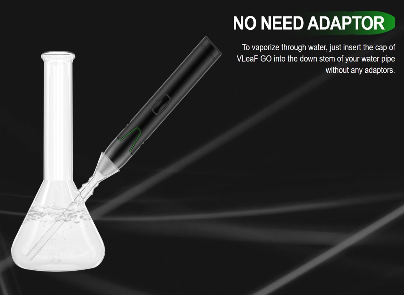 Vivant VLeaf Go convection dry herb vaporizer easily fits into water pipe with no adapters