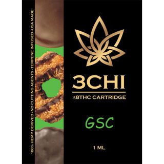 3Chi delta 8 THC vape cartridge with gsc (girl scout cookie) strain profile in 1ml size
