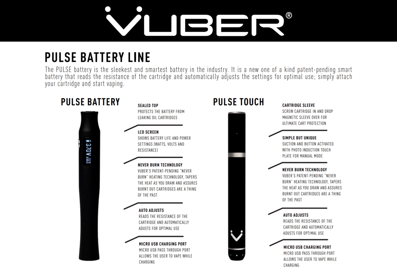 Vuber Pulse Touch oil cartridge battery product features list