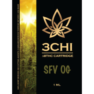3Chi delta 8 THC vape cartridge with sfv og strain profile in 1ml size
