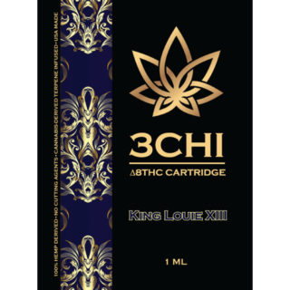 3Chi delta 8 THC vape cartridge with King Louie XIII strain profile in 1ml size