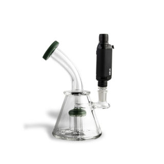 Lord Vaper Pens Exxus Push VRS a 3 in 1 dab rig nectar collector and cartridge vape shown connected to waterpipe with black color