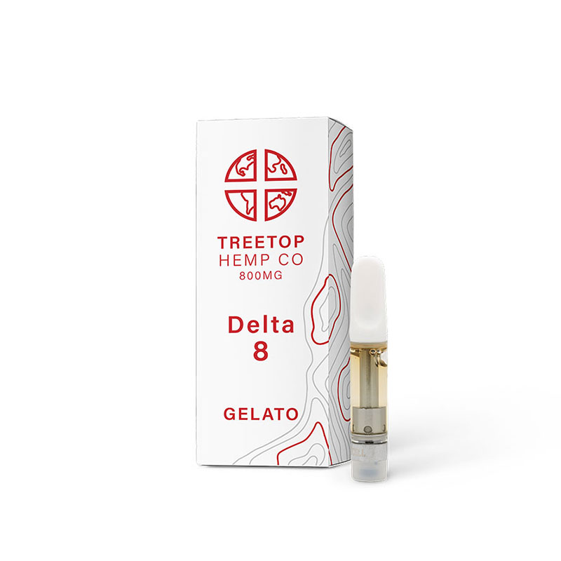 Treetop Hemp Co Delta 8 THC 800mg vape cartridge with Gelato strain