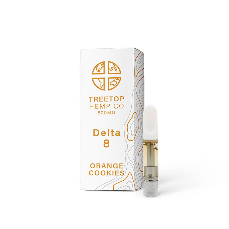 Treetop Hemp Co Delta 8 THC 800mg vape cartridge with Orange Cookies strain