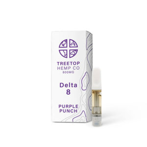 Treetop Hemp Co Delta 8 THC 800mg vape cartridge with Purple Punch strain