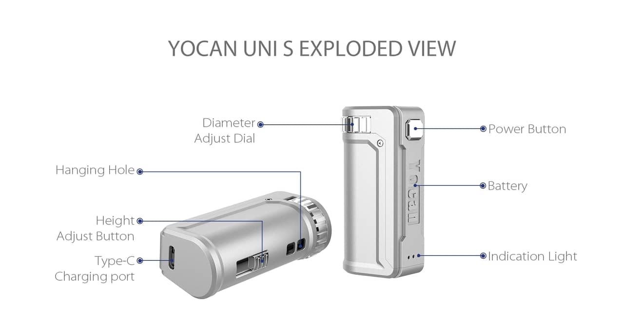 Yocan UNI S box mod battery physical features