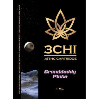 3Chi delta 8 THC vape cartridge with Granddaddy Pluto strain profile in 1ml size