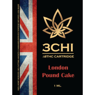 3Chi delta 8 THC vape cartridge with London Pound Cake strain profile in 1ml size