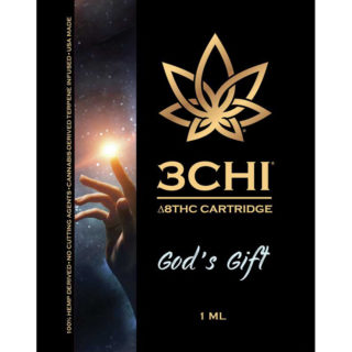 3Chi delta 8 THC vape cartridge with God's Gift strain profile in 1ml size