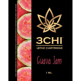 3Chi delta 8 THC vape cartridge with Guava Jam strain profile in 1ml size