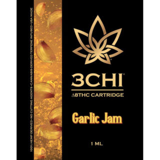 3Chi delta 8 THC vape cartridge with Garlic Jam strain profile in 1ml size