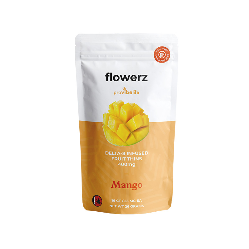 Flowerz Delta 8 THC fruit thins in 25mg servings with Mango flavor