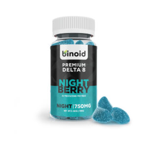 Binoid Delta 8 THC gummies in 25mg servings with Nightberry flavor for night time use