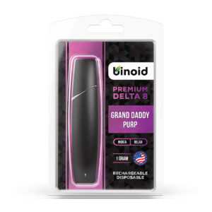 Binoid Delta 8 disposable with Granddaddy Purp strain profile in 1mg size