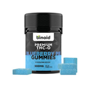 Binoid THC-O gummies in 25mg servings with Blueberry Pie flavor