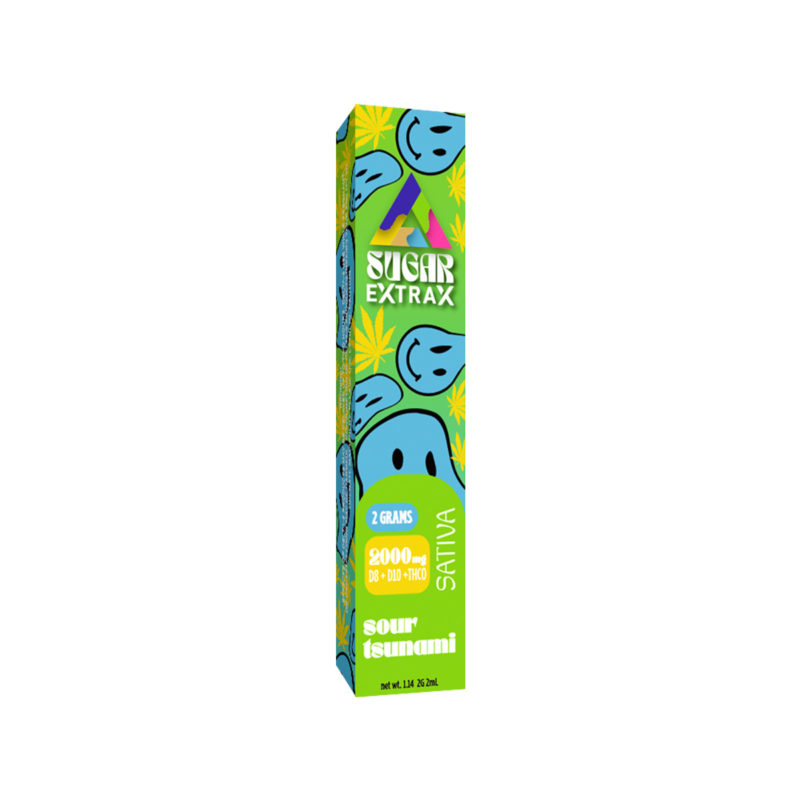 Delta Extrax D8 D10 THC-O disposable vape with Sour Tsunami strain profile in 2ml size