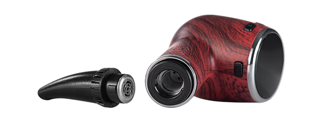 cipher nautilus V3 dry herb vaporizer with variable temperature control in redheart wood color showing chamber and twist-lock mouthpiece