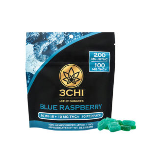 3Chi Delta 8 THCv gummies with Blue Raspberry flavor in 30mg per piece 10-packs