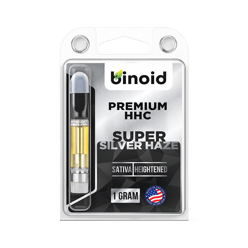 Binoid HHC vape cartridge in a Super Silver Haze strain profile in 1ml size