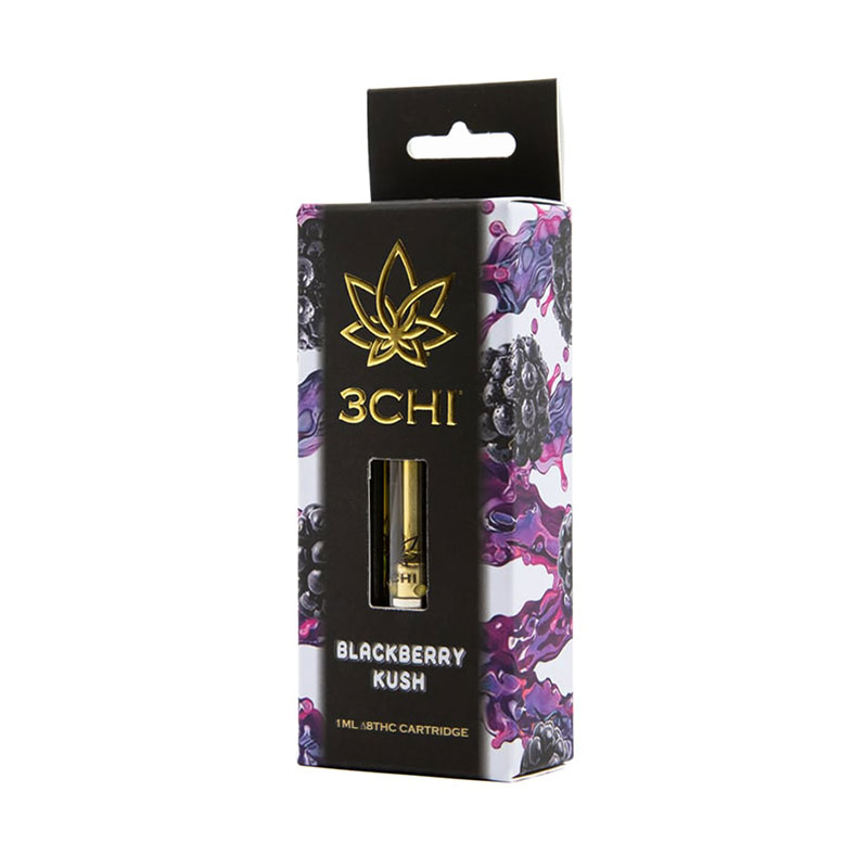 3Chi delta 8 THC vape cartridge with blackberry kush strain profile in 1ml size