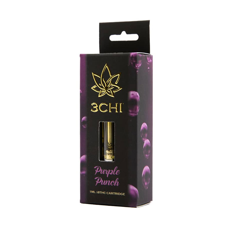 3Chi delta 8 THC vape cartridge with purple punch strain profile in 1ml size
