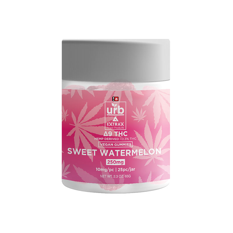 Delta Extrax Urb Delta 9 THC gummies in 10mg servings with Sweet Watermelon flavor