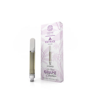 Treetop Hemp Co and Delta Extrax collaboration D8 D10 THC-O vape cartridge with Grape Gusher strain profile in 1.5g size