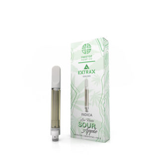 Treetop Hemp Co and Delta Extrax collaboration D8 D10 THC-O vape cartridge with Sour Apple strain profile in 1.5g size