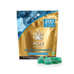 3Chi delta 9 thc gummies with Blue Raspberry flavor with 10mg in a 20-pack