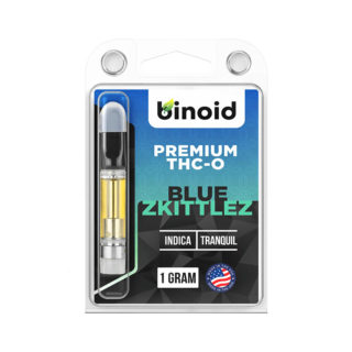 Binoid THC-O vape cartridge in a Blue Zkittlez strain profile in 1ml size