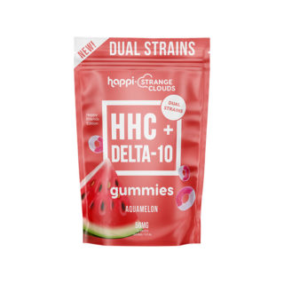 Strange Clouds Happi 50mg HHC+Delta-10 gummies in Aquamelon flavor in a 30-pack