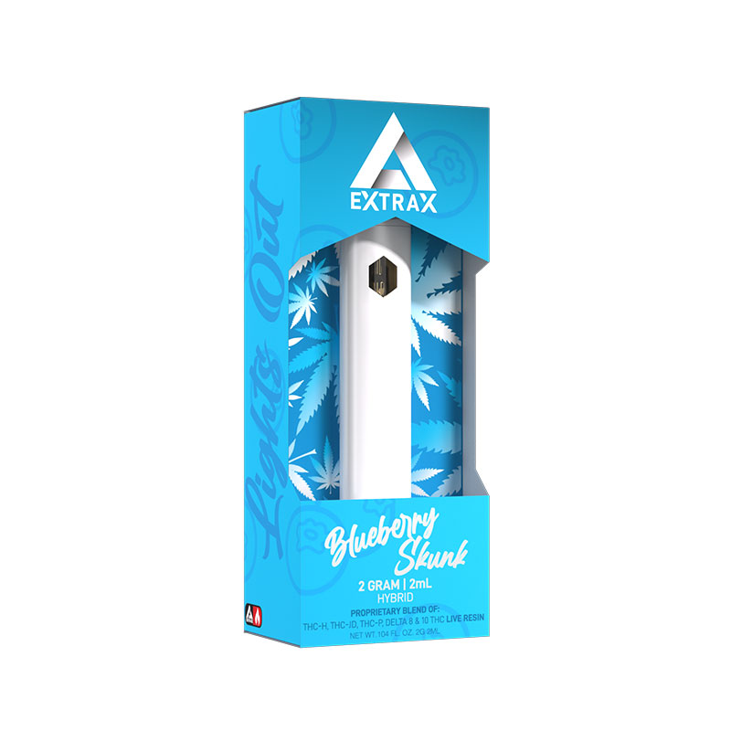 Delta Extrax THCh THCjd THCp Live Resin Disposable vape with Blueberry Skunk strain profile in 2ml size