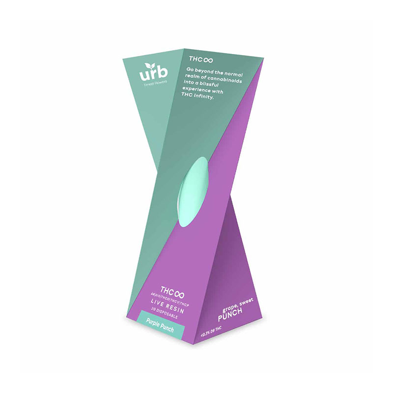 Urb THC infinity Live Resin Disposable vape with purple punch indica terpenes in 2g size