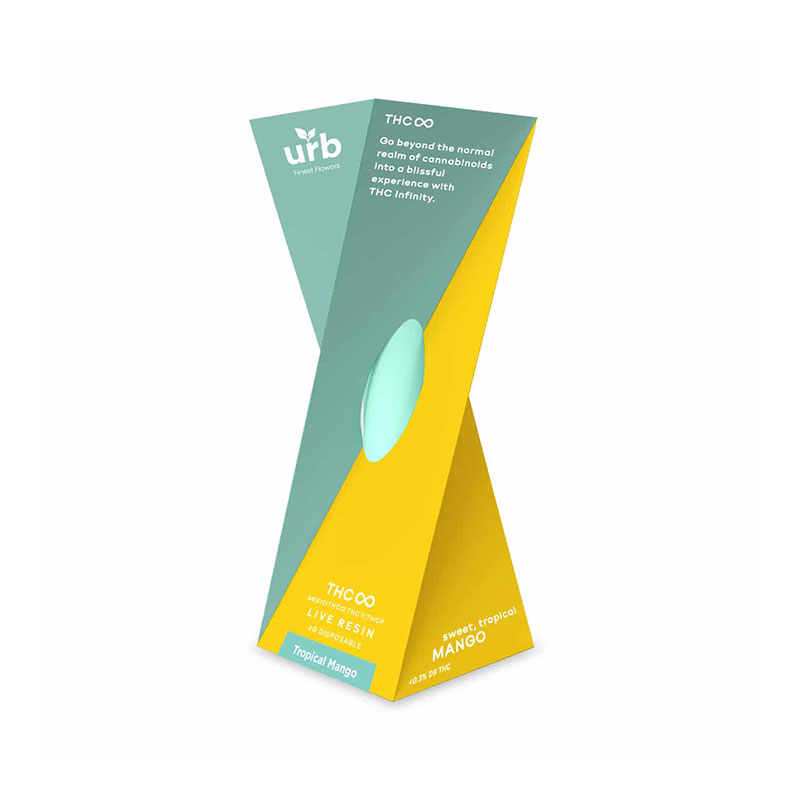Urb THC infinity Live Resin Disposable vape with tropical mango sativa terpenes in 2g size