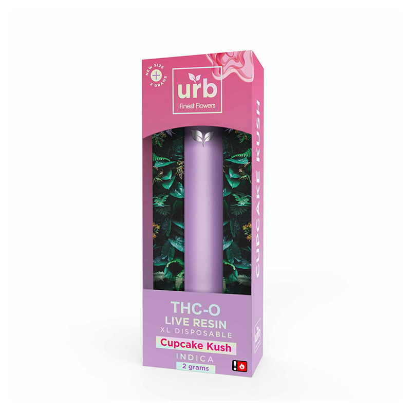 Urb THC-O Live Resin Disposable vape with cupcake kush indica terpenes in 2g size