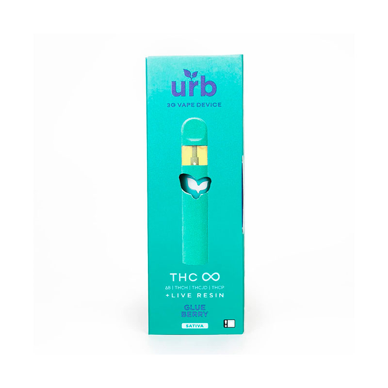 Urb THC Infinity Live Resin Disposable vape with glue berry Sativa terpenes in 3g size