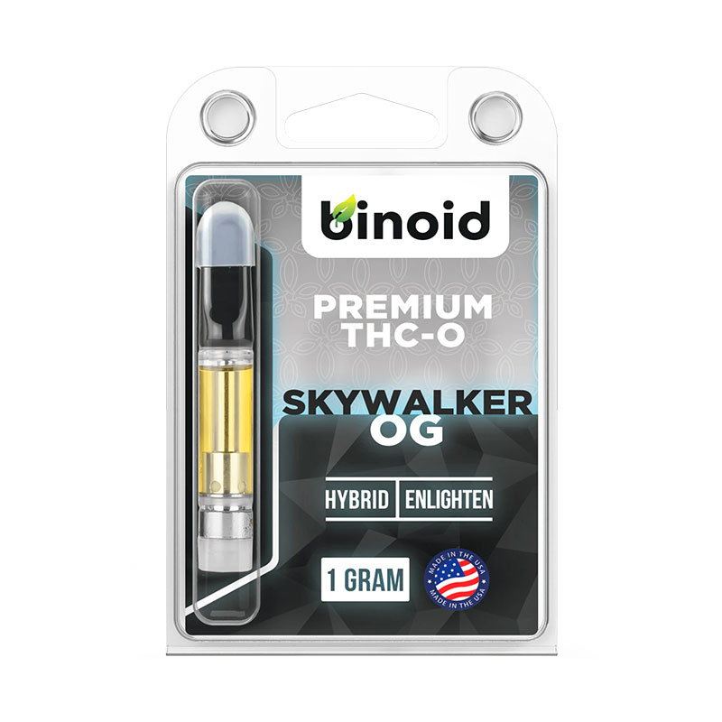 Binoid THC-O vape cartridge with Skywalker OG strain profile in 1g size