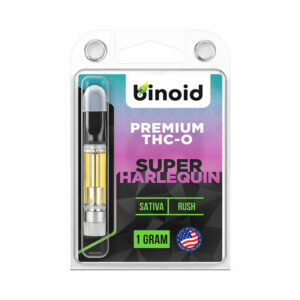 Binoid THC-O vape cartridge with Super Harlequin strain profile in 1g size