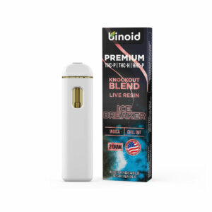 Binoid Knockout Blend Live Resin disposable formulated with THC-P, THC-H and HHC-P with a heavy Indica Ice Breaker strain profile in 2g size
