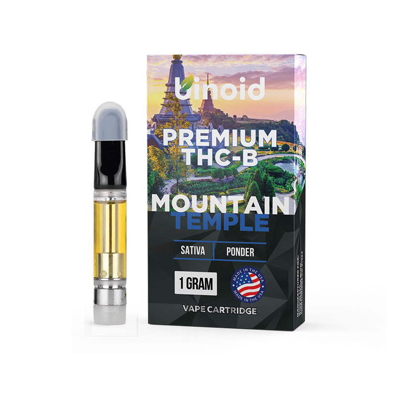Binoid THC-B vape cartridge with Mountain Temple strain profile in 1g size