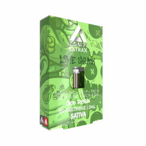 Zombi Extrax Oleo Resin vape cartridge with Delta 8, PHC, Delta 10, THC-X, THC-B, and THC-P with Lime Skunk strain profile in 2ml size