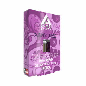 Zombi Extrax Oleo Resin vape cartridge with Delta 8, PHC, Delta 10, THC-X, THC-B, and THC-P with Purple Urkle strain profile in 2ml size