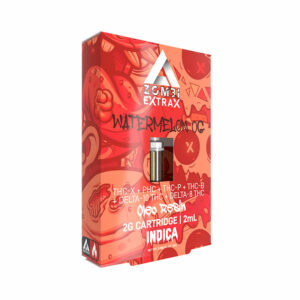 Zombi Extrax Oleo Resin vape cartridge with Delta 8, PHC, Delta 10, THC-X, THC-B, and THC-P with Watermelon OG strain profile in 2ml size
