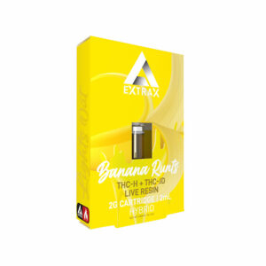 Delta Extrax THCh THCjd THCp Live Resin vape cartridge with Banana Runts strain profile in 2ml size