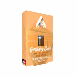 Delta Extrax THCh THCjd THCp Live Resin vape cartridge with Birthday Cake strain profile in 2ml size
