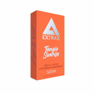 Delta Extrax THCh THCjd THCp Live Resin vape cartridge with Tangie Sunrise strain profile in 1ml size