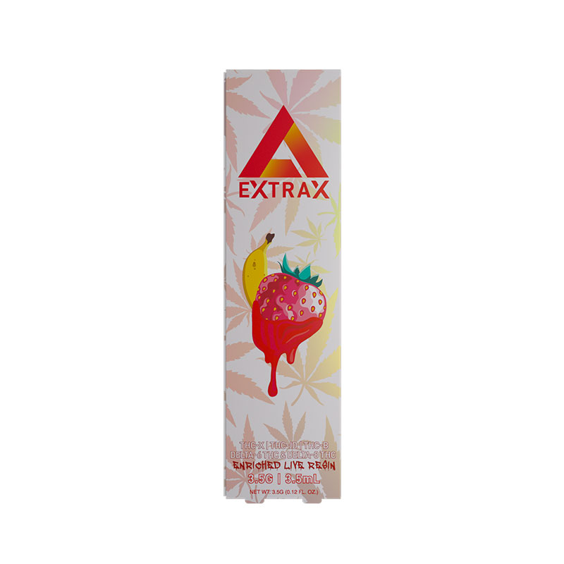 Delta Extrax THCjd Live Resin Preheat Disposable vape with Strawnana strain profile in 3.5ml size