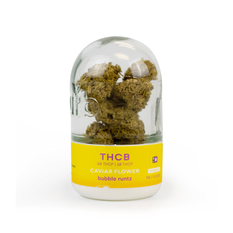 Urb thcb caviar CBG hemp flower coated in kief with a Bubble Runtz strain profile