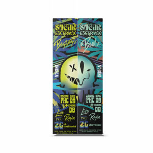 Sugar Extrax Bestest Budz Live Resin Delta 8 + Delta-9 +PHC Disposable vapes in a 2-pack with La Confidential and Slurricane strain profile in 2ml size